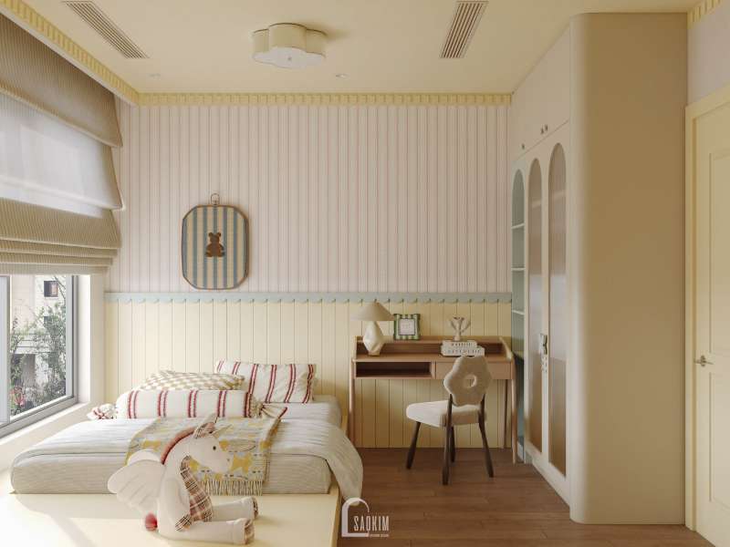 Thiết kế nội thất phòng ngủ cho bé tại Viha Complex Leciva mang vẻ đẹp tinh tế và ấm cúng.

